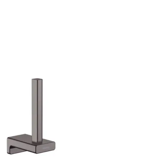 Hansgrohe Ersatzpapierrollenhalter in brushed black chrome, mit einer rechteckigen Grundplatte und einem vertikalen Halter, gestaltet für die Wandmontage.